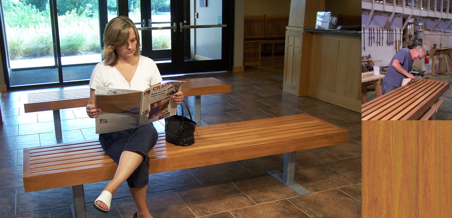 Bench in public waiting area