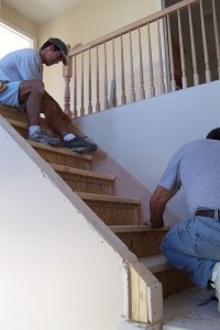 Carpenter building stairs onsite